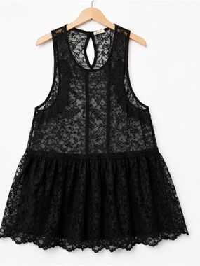 Black Lace Sleeveless Chemise Nightdress Scoop Neck Solid Women's Sleepwear S